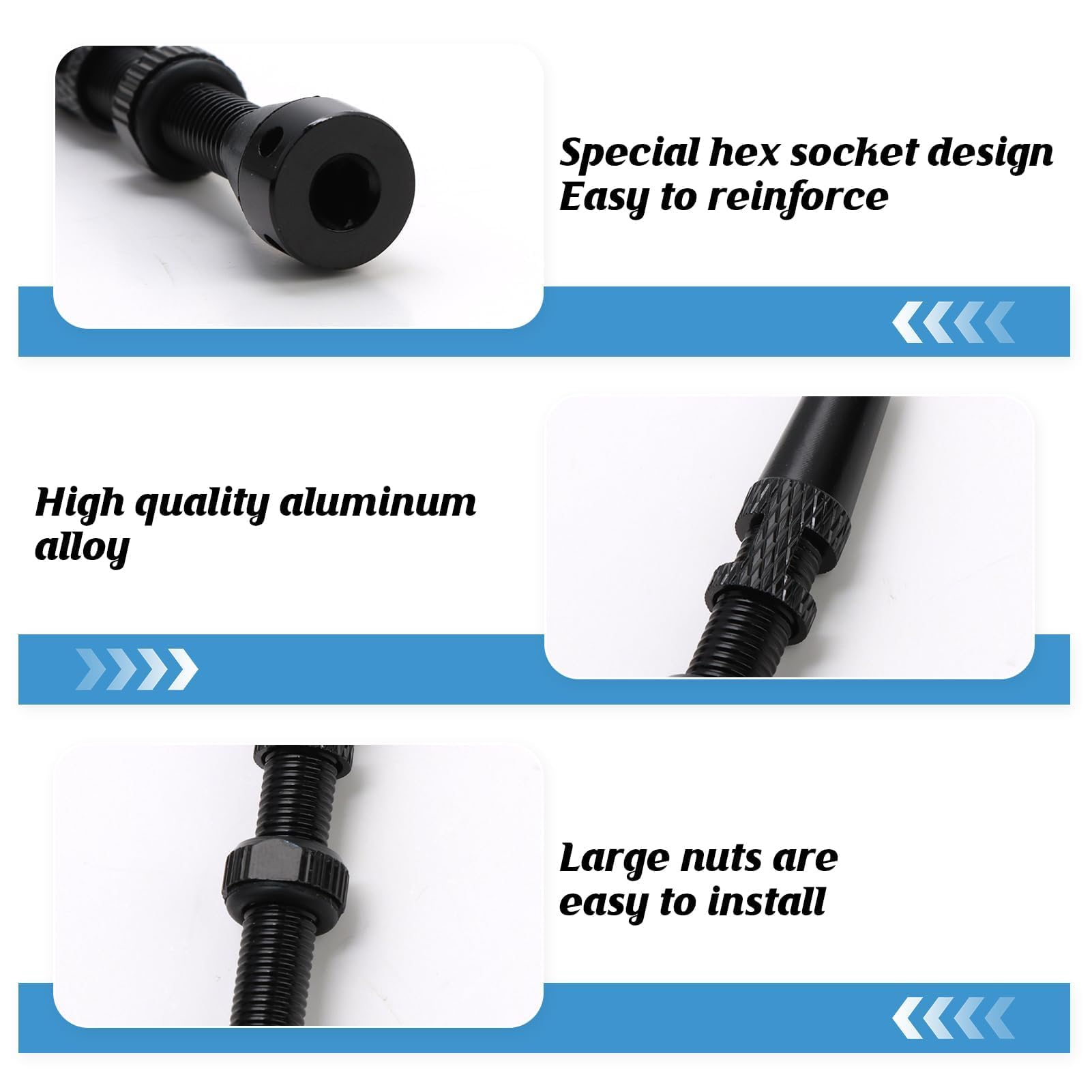 2 Valves Presta Tubeless Universelles 44mm Pour VTT & Vélo Route - Noir - Avec Outil De Démontage