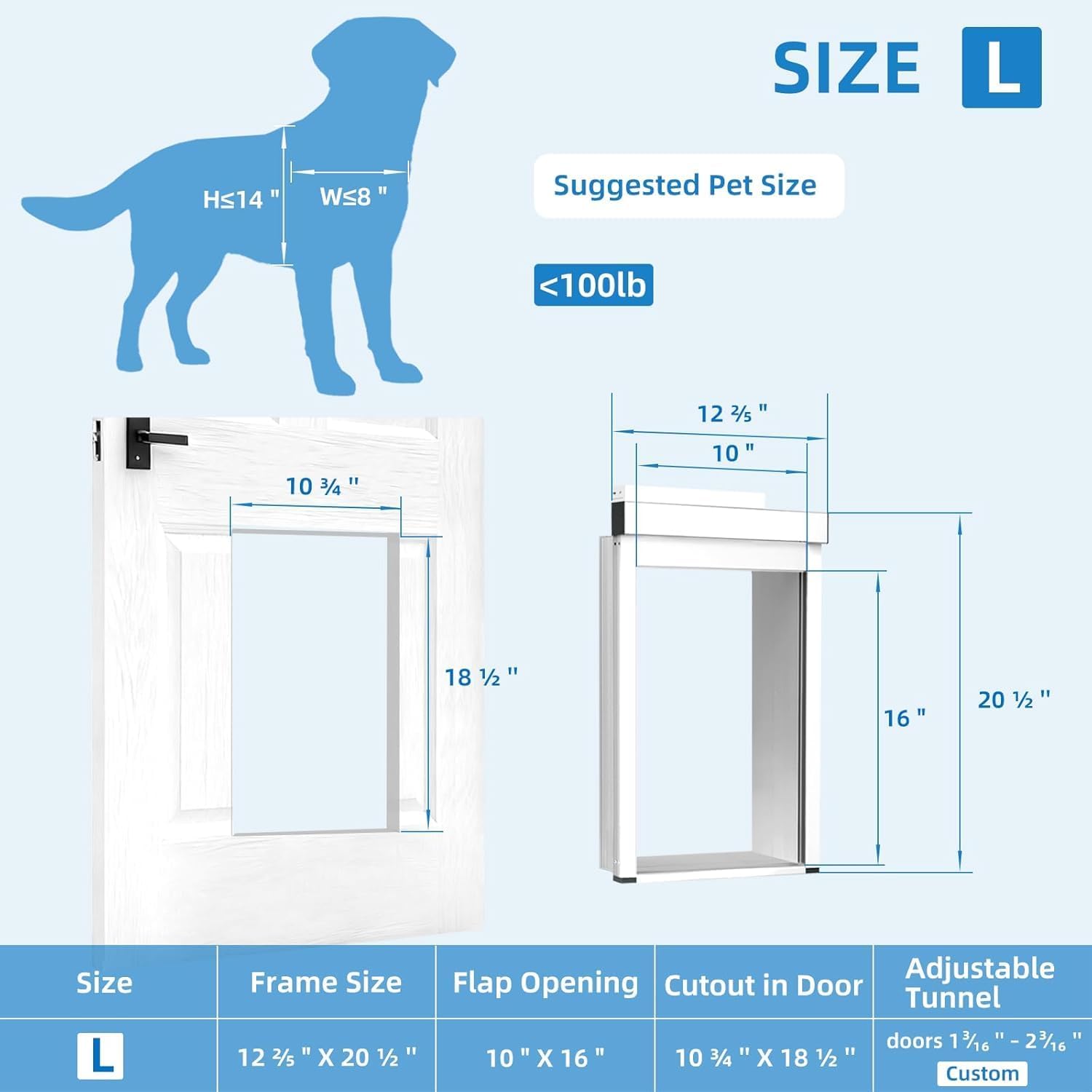 Large Dog Door for Door,Electronic Pet Automatic Door Smart Aluminum Dog Door with Dogbell Activated Auto Lift, Lockable Weatherproof Telescoping Tunnel for Small Pets(Pets Up to 100 Lb)