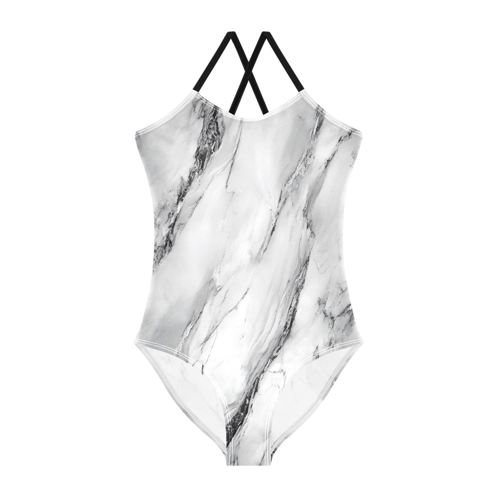 White Marble with A Hint of Black Pattern Girls One-Piece Swimsuit Beach Swim Bathing Suit