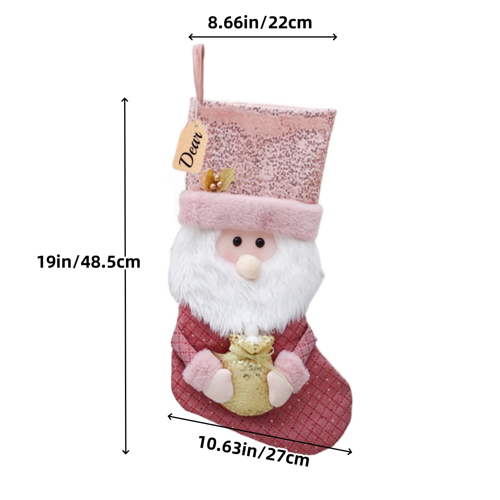Confezione da 2 calze natalizie rosa con glitter oro 50,8 cm, grandi dimensioni, 3D, Babbo Natale/pupazzo di neve, calze natalizie per famiglia, ornamenti natalizi per scale, caminetto