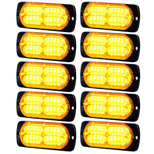 20-LED Caution Emergency Beacon Warning Hazard Flash Strobe Light Compatible with Car POV Construction Tow Truck Van Vehicle (10Pcs, Amber)