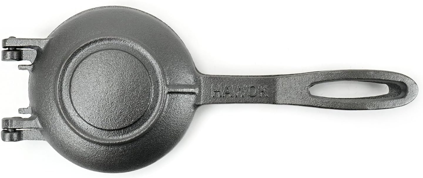 HAWOK Compact Cast Iron Grilled Sandwich Maker, Round Pie Iron Black