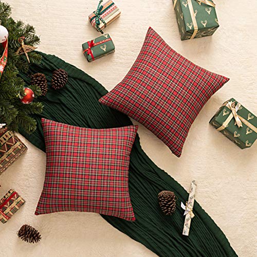 Image of AQOTHES Christmas Plaid Decorative Throw Pillow Covers Red 18x18 Inches