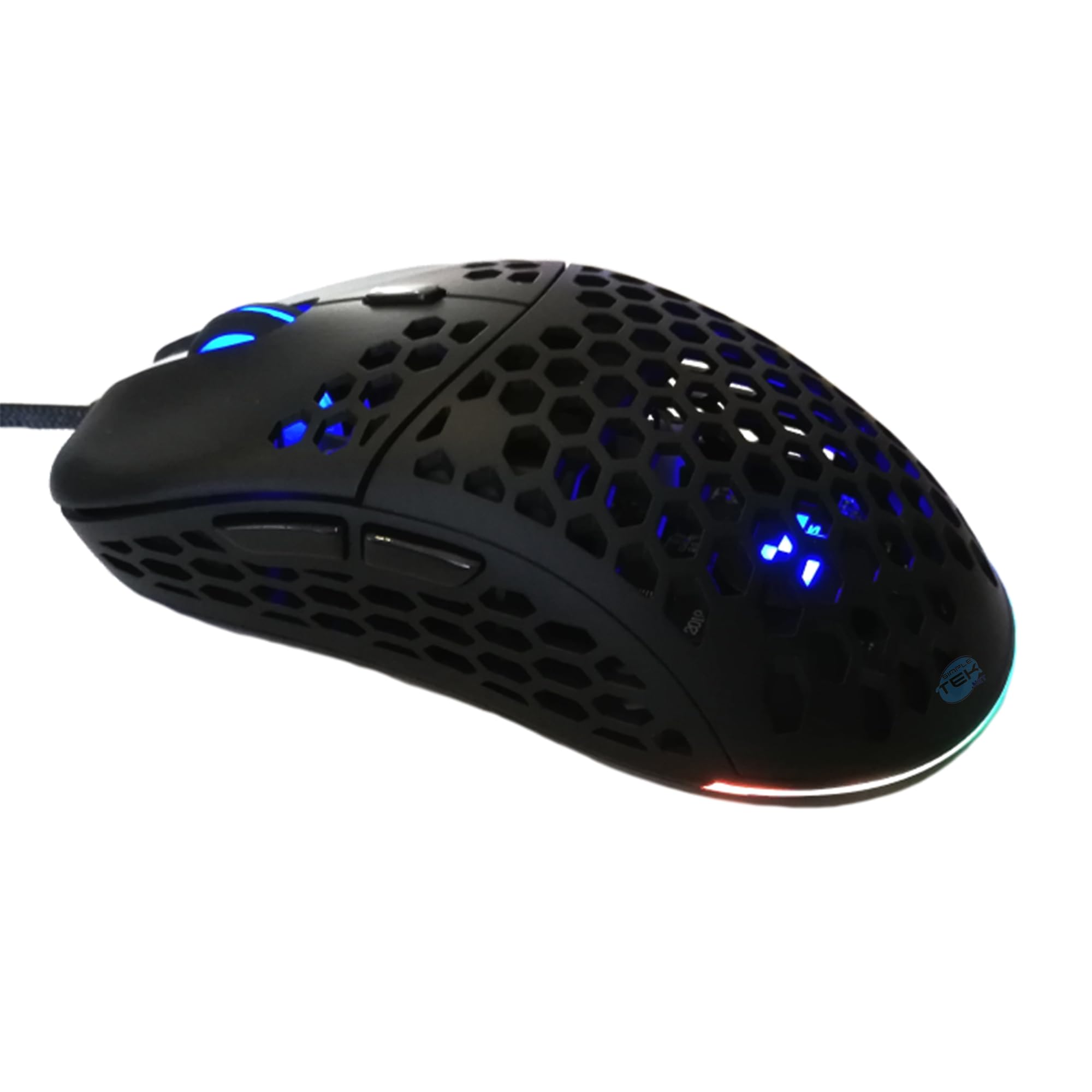 SIMPLETEK - Ratón Gaming RGB profesional ultraligero con sensor PixArt 3389 USB con cable 16000 DPI Honeycomb programable 400 IPS