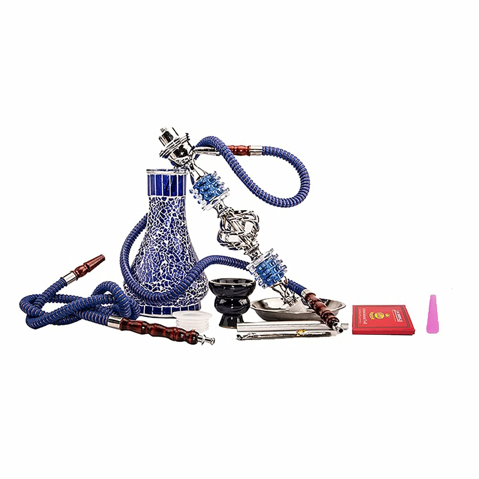 Kit Premium Shisha Hookah Juego De Hookah De 21.65"con Jarrón De Vidrio De 2 Mangueras, Cuenco De Cerámica Y Cenicero Con Pinzas Para Carbón Para Fumar Mejor Shisha B