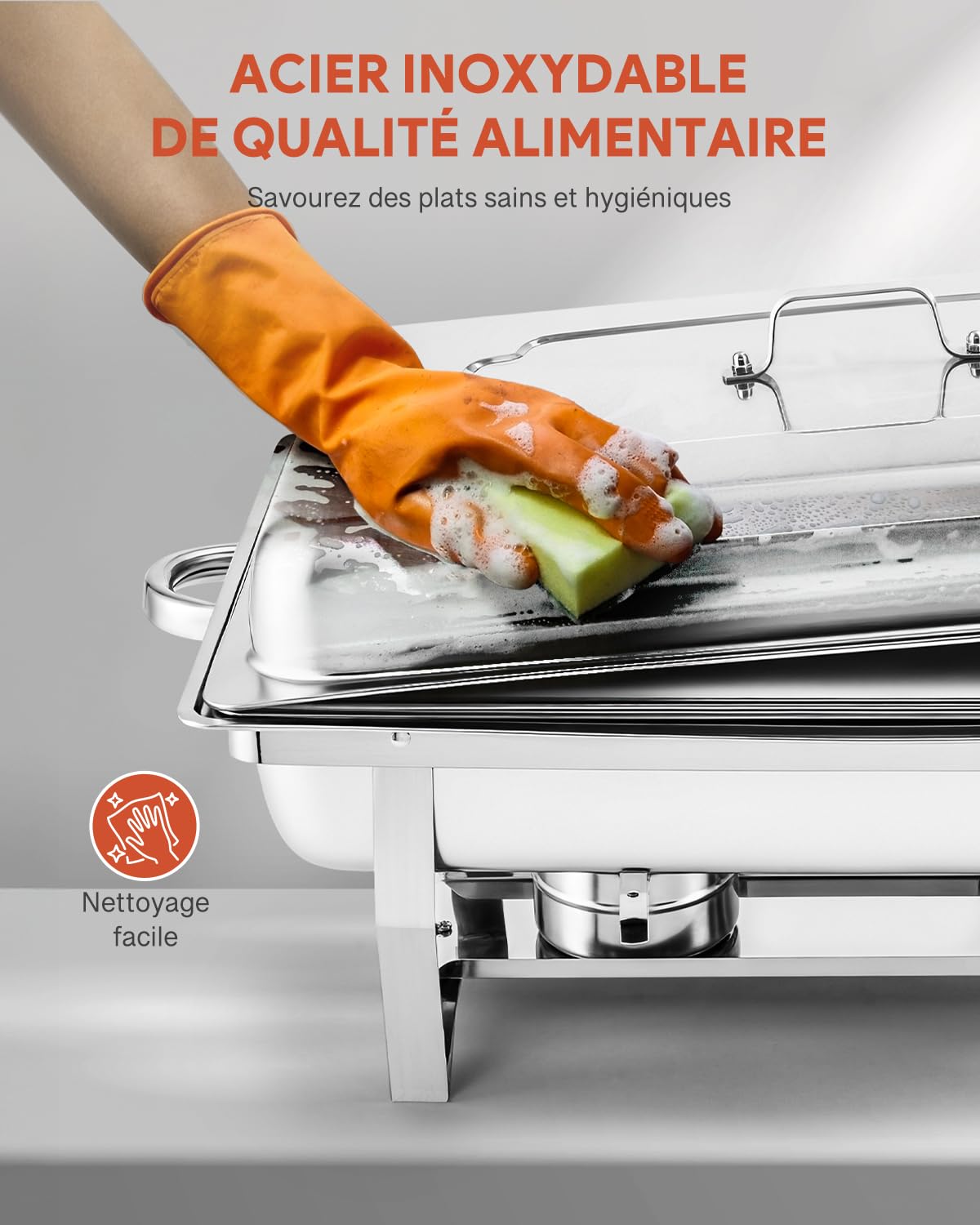 WILPREP Lot de 2 Chafing Dish Buffet 8,5L, Buffet Chauffant Chauffe Plat en Acier INOX Alimentaire avec Cadre Pliable (2×GN1/1+4×GN1/2)