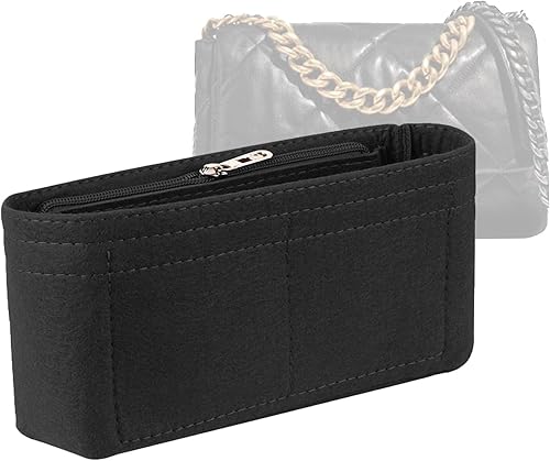 Lckaey Organizador de monedero Inserto para 19 bolso con solapa Organizador de bolsa pequeña con bolsillo lateral con cremallera 1016negro-S