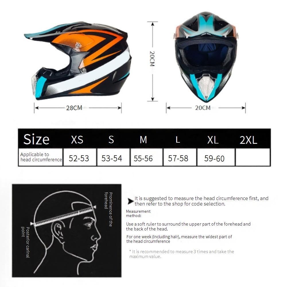 Jeunesse Enfant Hors Route Moto Casque, avec Gants Lunettes Masque, MTB VTT BMX Une Descente Quad Moto Cross Accident Casque Unisexe, Approuvé par Le Dot