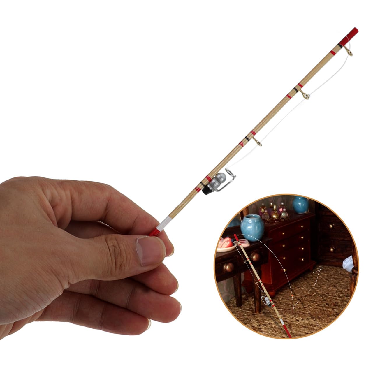 Zerodeko 2Pcs Mini Fishing Rod Model Miniature Fishing Pole Decor for Dollhouse Accessories Mini House Scene Adornments Photo Prop 6.88In Craft Ornament : Toys & Games