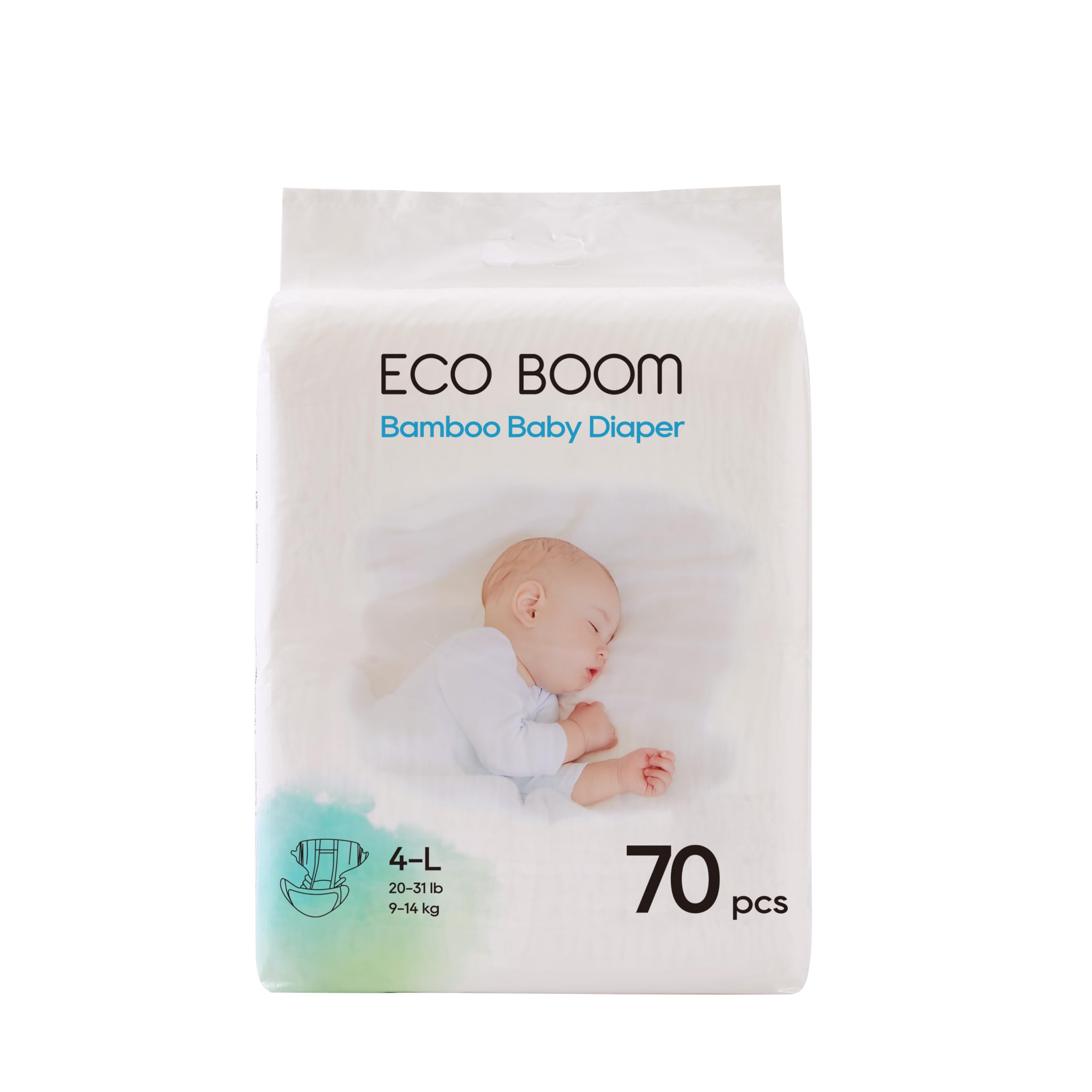 ECO BOOM Baby Bamboo Viscose Disposable Diapers - Infant Eco-Friendly Nappies, Natural Soft, 70 Count, Size 4 (20-31lb)
