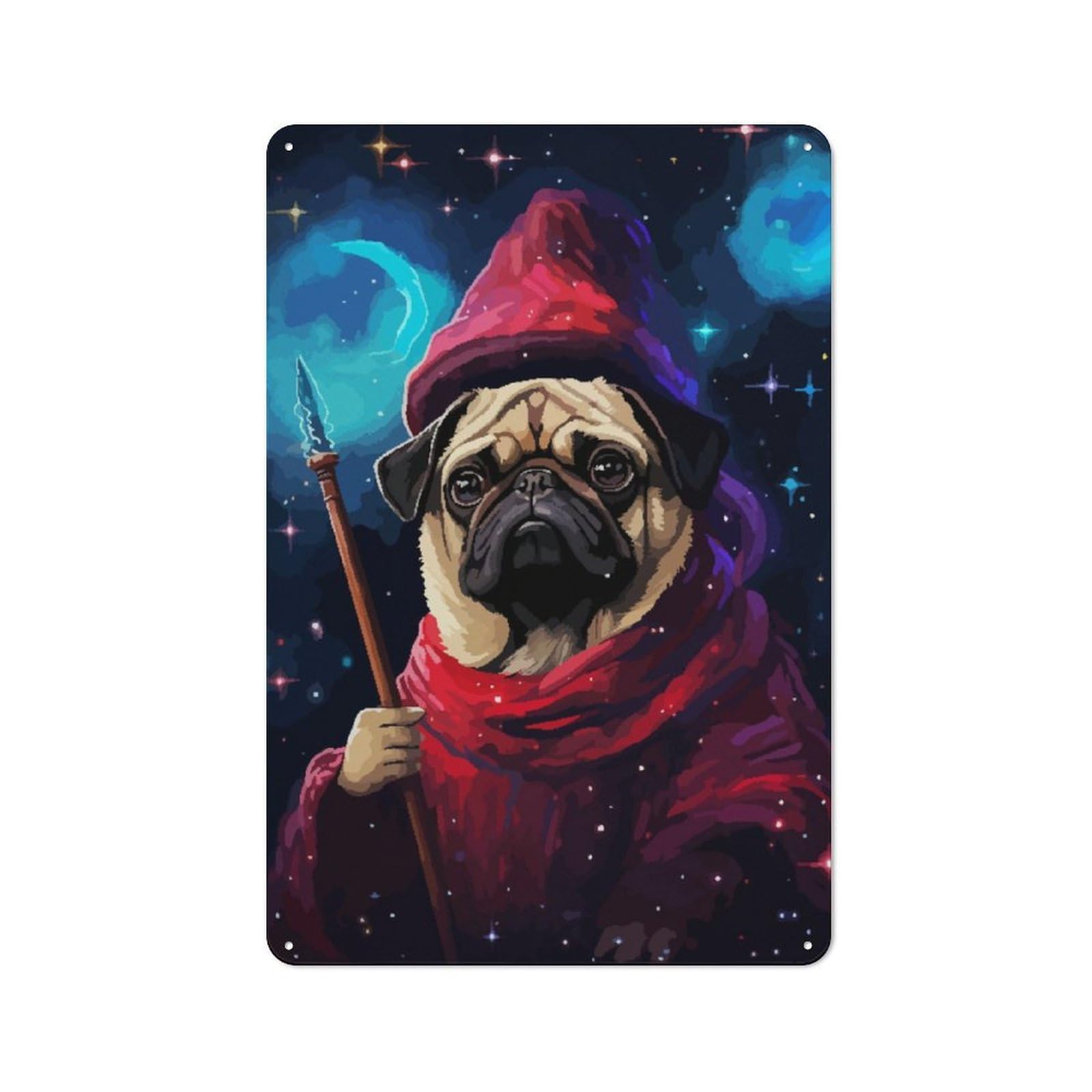 Junmoney Pug Wizard Pixel Art Cute Vintage Tin Sign 30X20cm With For Garage Wall, Suited To People Furnishing A Garage
