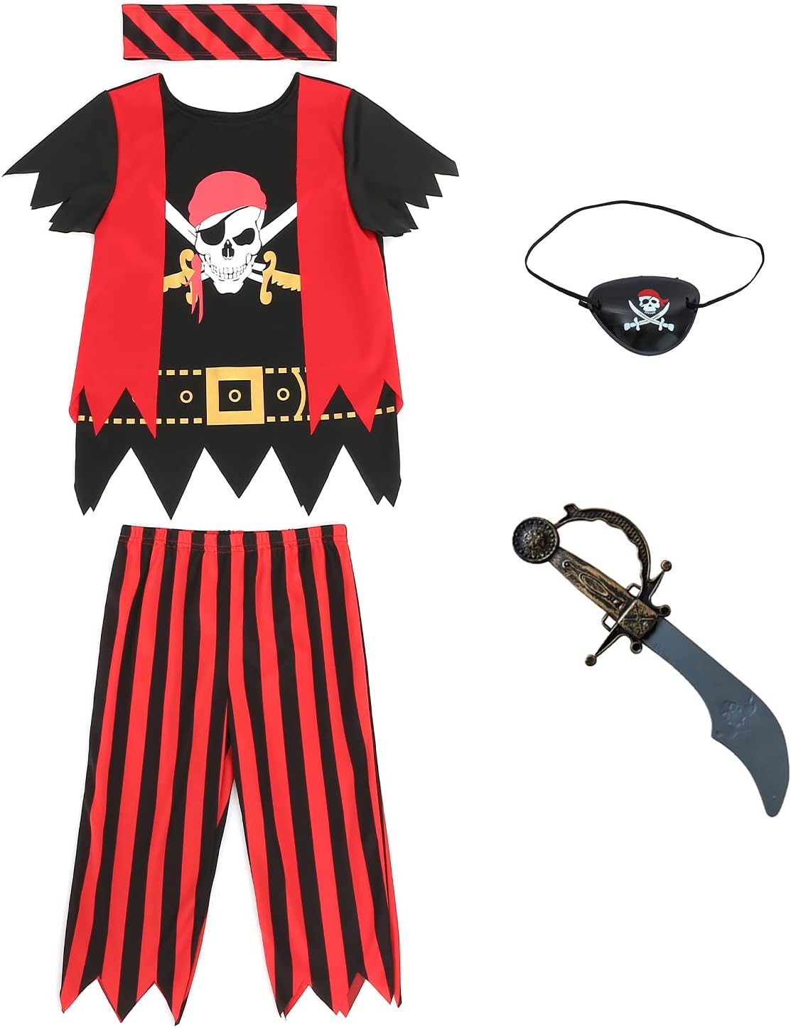 WiclinKids Pirate Outfit 5pcs Children's Pirate Costume Role Play Dress up for kids 3-10years