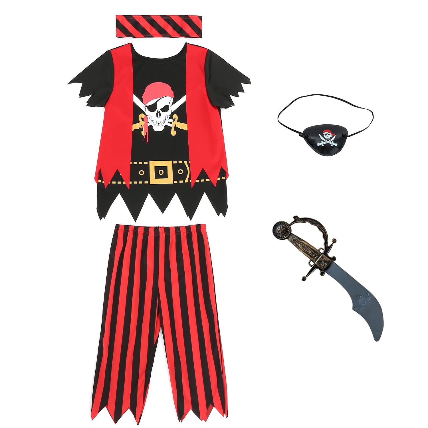 WiclinKids Pirate Outfit 5pcs Children's Pirate Costume Role Play Dress up for kids 3-10years