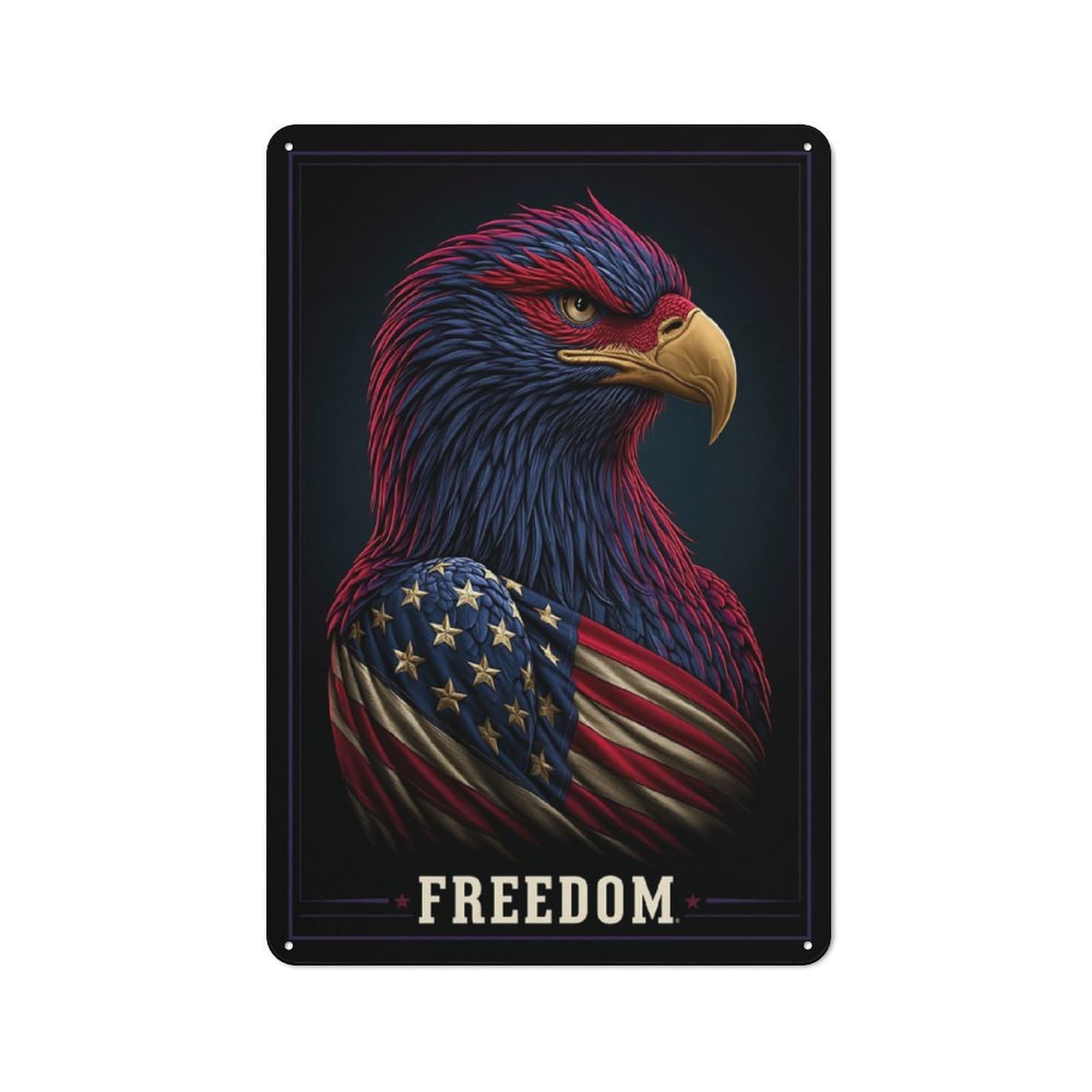 Patriotic Eagle with American Flag Retro Metal Plaque 30x20cm for Living Room Or Hallway, Suited to Hallway Decor Fans