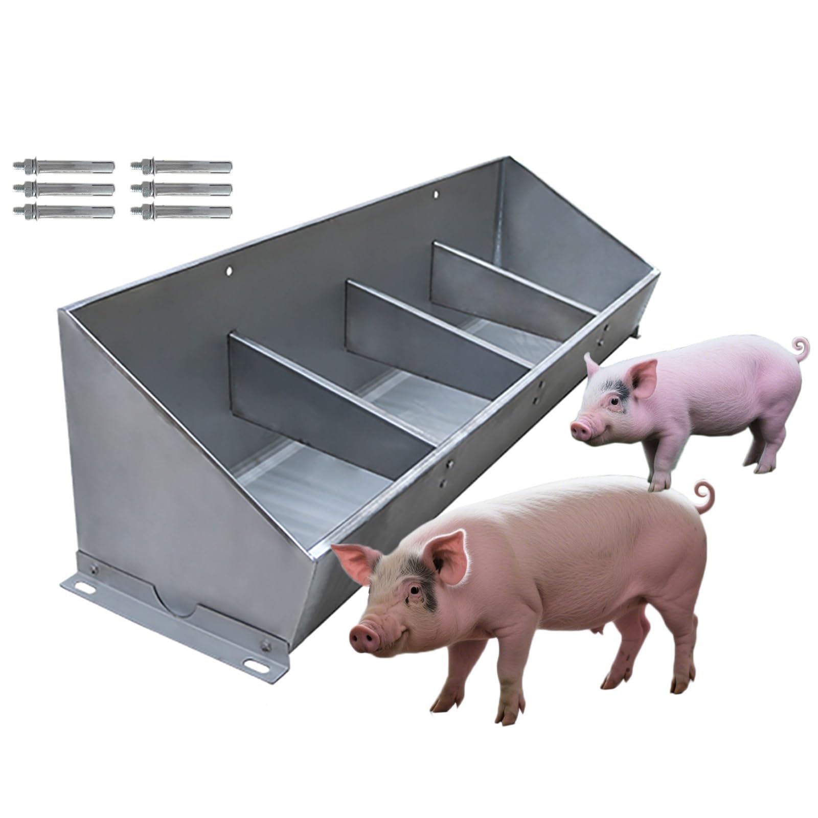 ERRULAN Mangeoires pour Porcs Mangeoire à porcs en Acier Inoxydable Robuste, Grande capacité, 4/5/7 Trous pour porcs de Toutes Tailles, mangeoire extérieure pour porcheries/poulaillers(150cm/5bit)