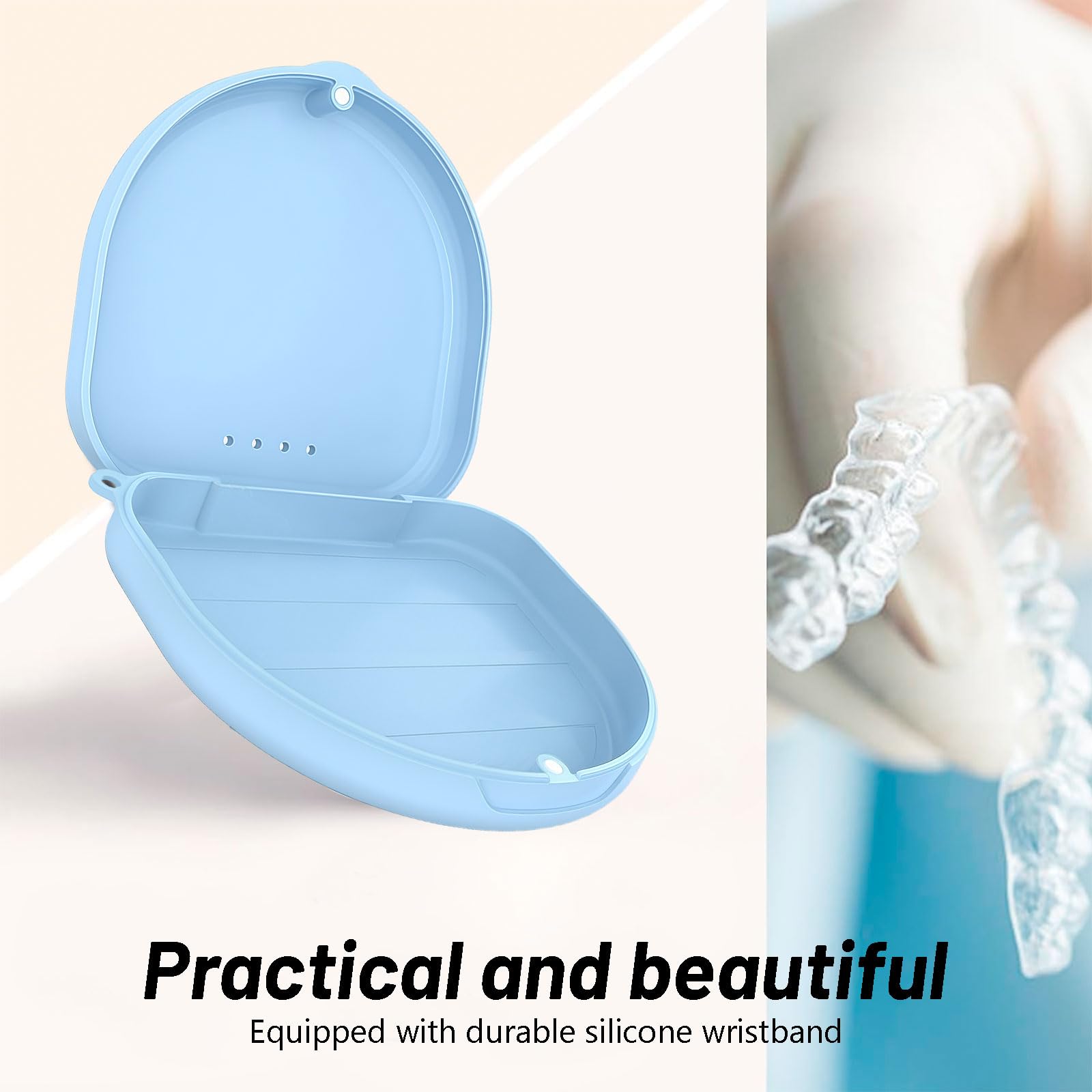 SSKHE Boite pour Appareil Dentaire avec Brosse Outil Retrait Boite Gouttière Dentaire Compacte Compatible Invisalign Etui Dentier Adulte Fermeture Magnétique Aération Sangle de Poignet Voyage (Bleu)