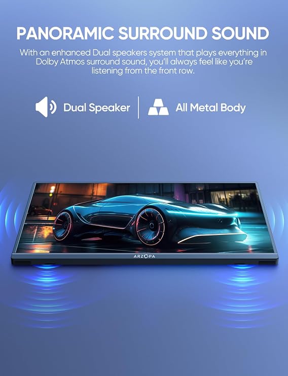 ARZOPA Portable Monitor 15.6'' FHD 1080P Portable Laptop Monitor IPS Computer External Screen USB C HDMI Display for PC MAC Phone Xbox PS5- A1 GAMUT