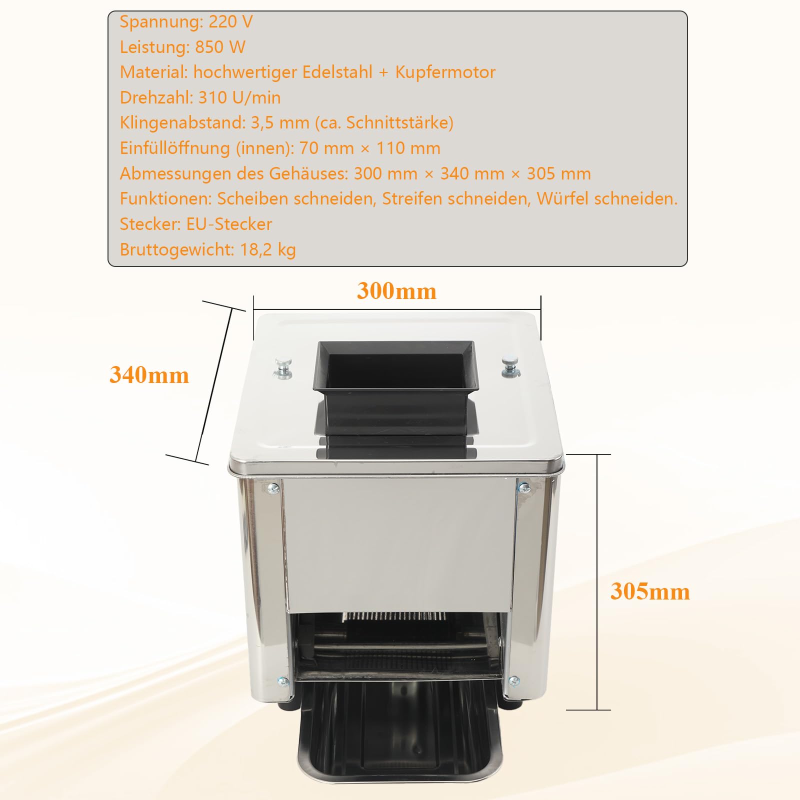 850W Gewerbliche Fleischschneidemaschine 3,5mm Schnittstärke Edelstahl