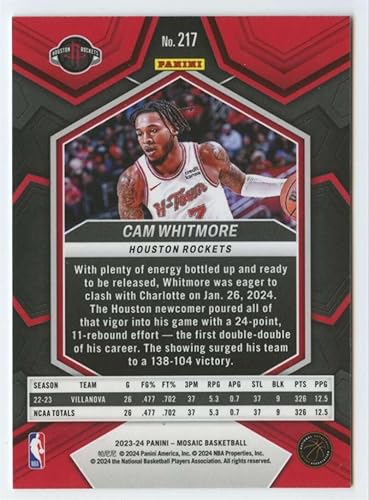Miniatura 2 de 2023-24 Panini Mosaic #217 Cam Whitmore RC Rookie Houston Rockets NBA Basketball Base Trading Card
