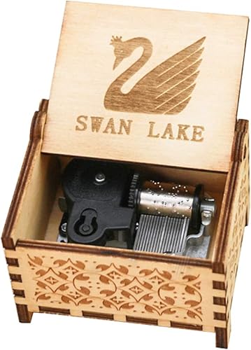 Youtang Swan Lake - Caja de música de madera grabada con mecanismo de mecanismo de cuerda de 18 notas, color marrón
