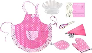 Toddler Baking Outfit Set/ Pink Apron/ White Chef Hat/ Oven Mitt and Hot Pad / Rainbow Whisk / Best Little Baker Certificate (7 Items) -Toddler/Preschool Baking for Real Cooking