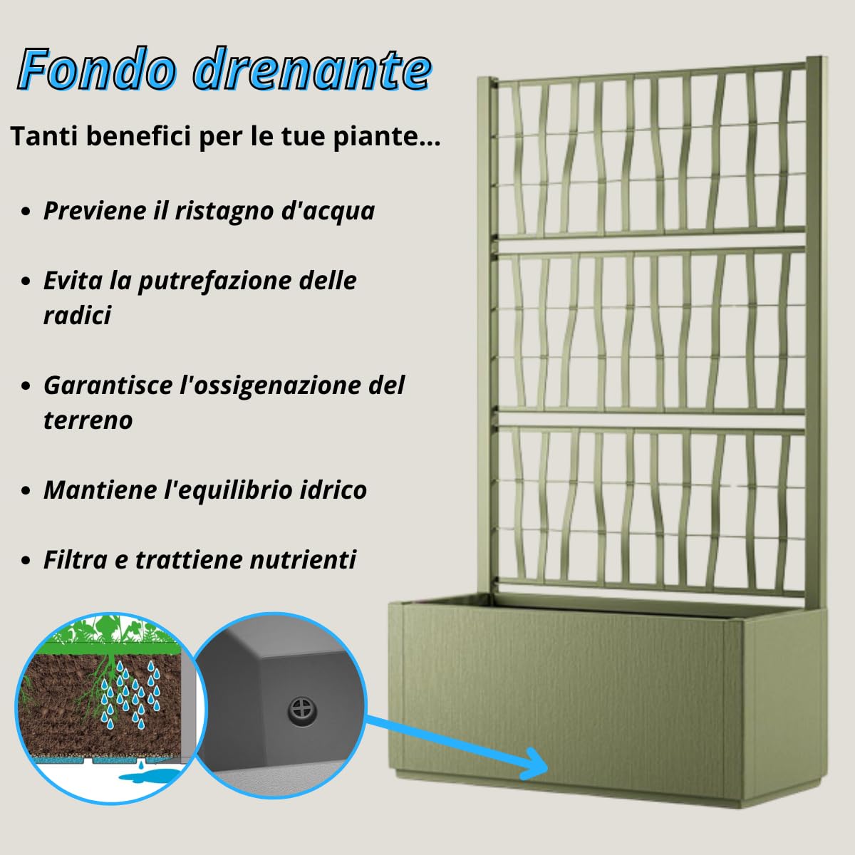 Tomaino - Jardinera con enrejado de plástico, separación de malla para plantas trepadoras para el exterior, terraza, jardín 80x36x140 h cm (Jardinera con enrejado, Negro)