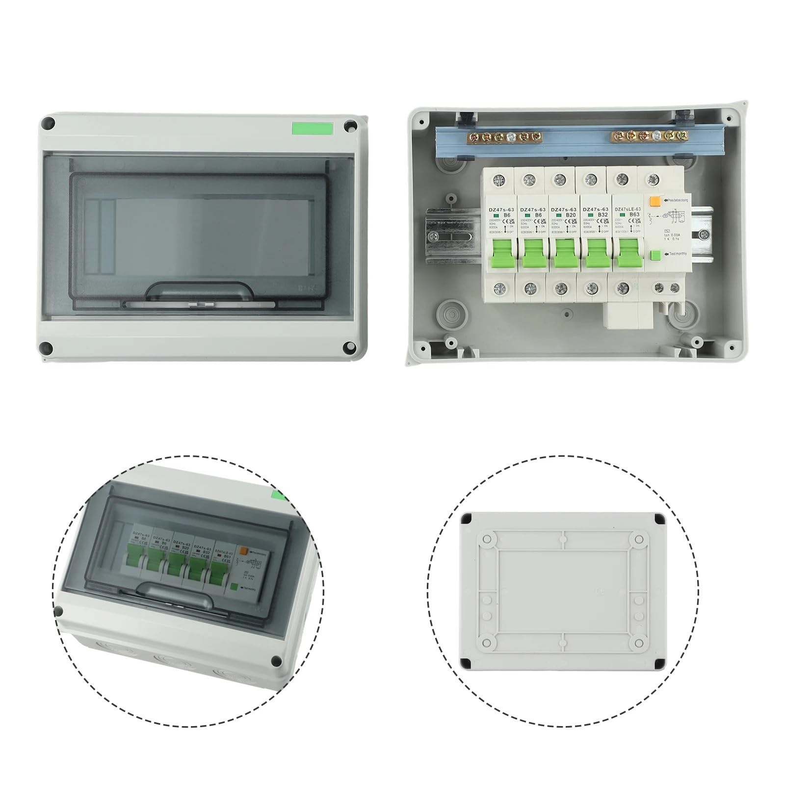 Cuadro Electrico Premontado,Caja De DistribucióN Caja de distribución Impermeable de 4 vías, disyuntores de protección contra Fugas, 63A, AC220V, 1 ud.