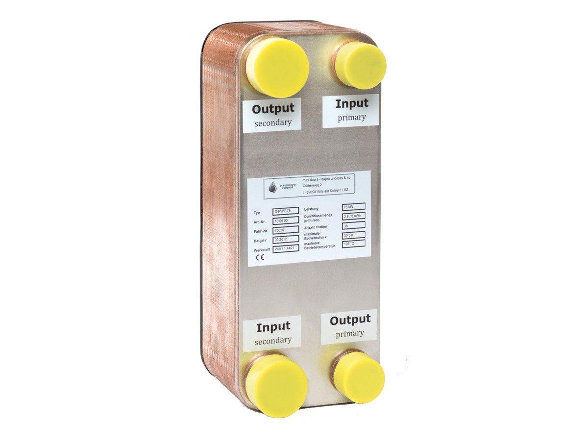 Scambiatore di calore per piscina, in acciaio inox PWT 70, saldato in rame, 75 kW