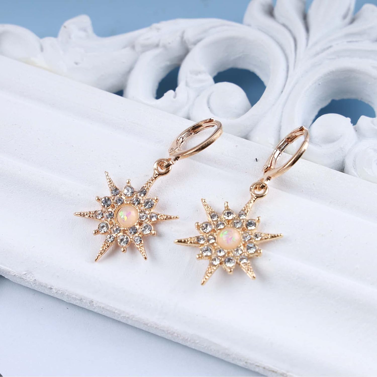 Andelaisi Boho Crystal Starburst Dangle Earrings Vintage Sunflower Huggie Hoop Earrings Gold CZ Starburst Drop Earrings Personalized Starburst Statement Earrings Jewelry for Women and Girls - Image 8