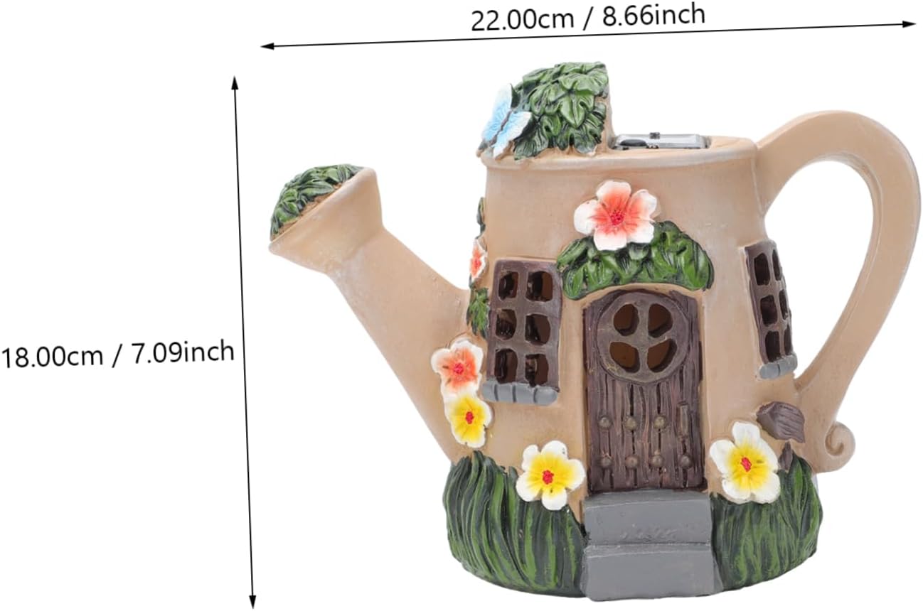 ORFOFE Creative Resin Watering Can Decor Luminous Xmas Ornament with Solar