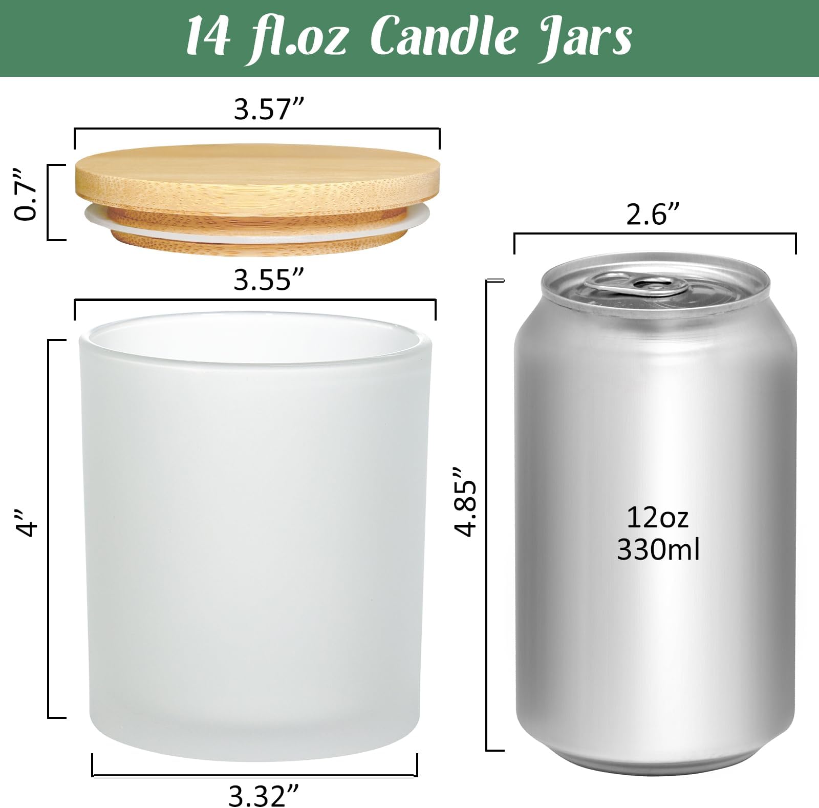 SUPMIND 12Pcs Empty Candle Jars 14 fl.oz Frosted Glass Jars Bulk with Bamboo Lids, Making Candles Containers Vessels for Candle Business 12 14 fl.oz