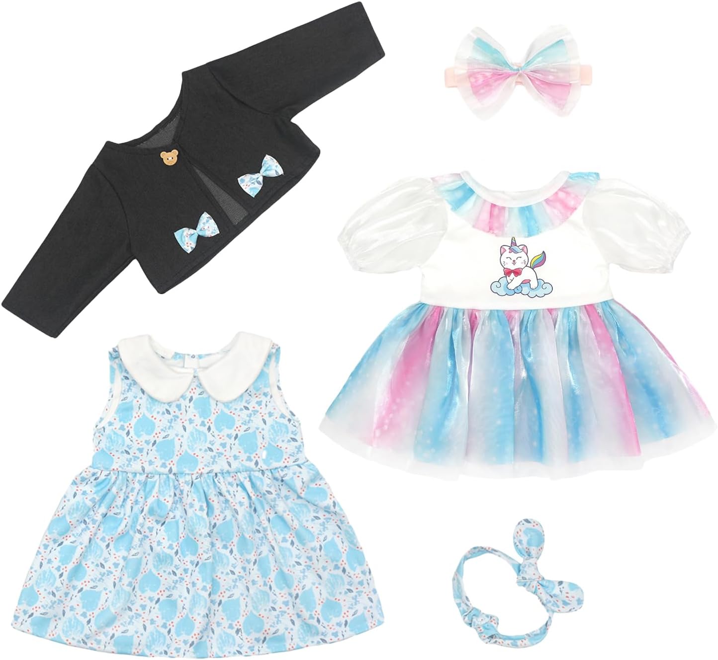Reborn Doll Clothes for 20-22 Inch Girl Dolls, 2 Sets 20 Inch Baby Doll Clothes Accessories 5 Pcs with Dress Black Coat Headband, Perfect for 20"- 22" Baby Dolls, Blue