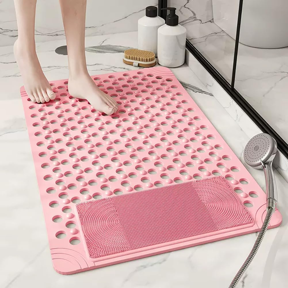 Shower Mat Non Slip Anti Mould,50x80cm Non Slip Bath Mats For Inside Bath With Suction Cups And Drainage Holes,PVC Material Shower Mats For Inside Shower,Bathroom,Hotel,Gym Bath(Pink)