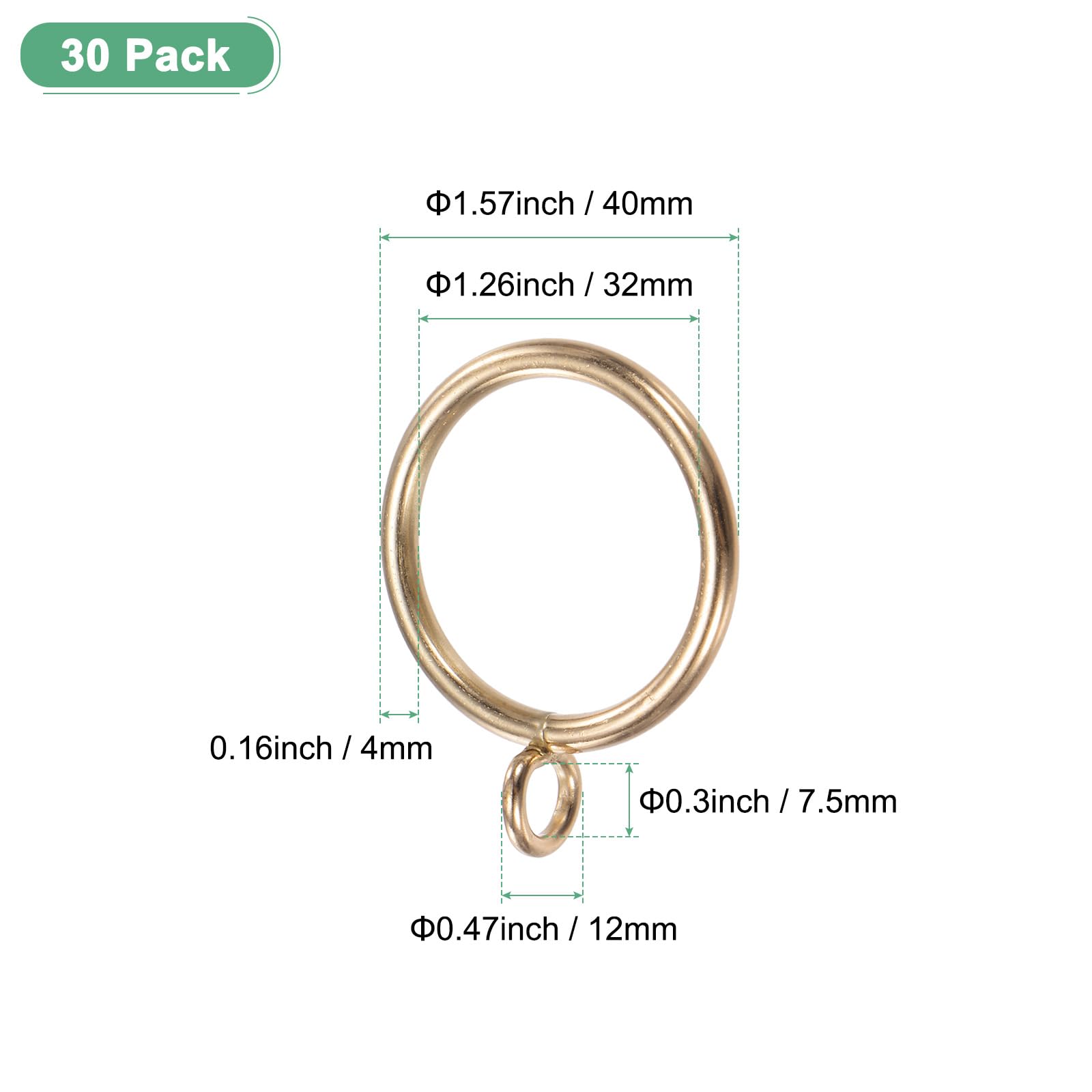 M METERXITY 30-Pz Anelli per Tende Oro con Occhiello, Anelli Metallo Antiruggine per Bastoni per Tende, ID 1,25" Anelli per Tende per Appendere Tende/Cappelli/Asciugamani