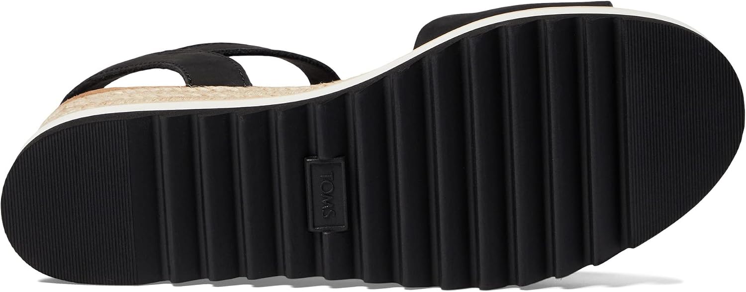 TOMS Women's Diana Wedge Heel Sandal, Leather Upper, Rope-Wrapped Midsole, Adjustable Strap, Buckle, OrthoLite Insole