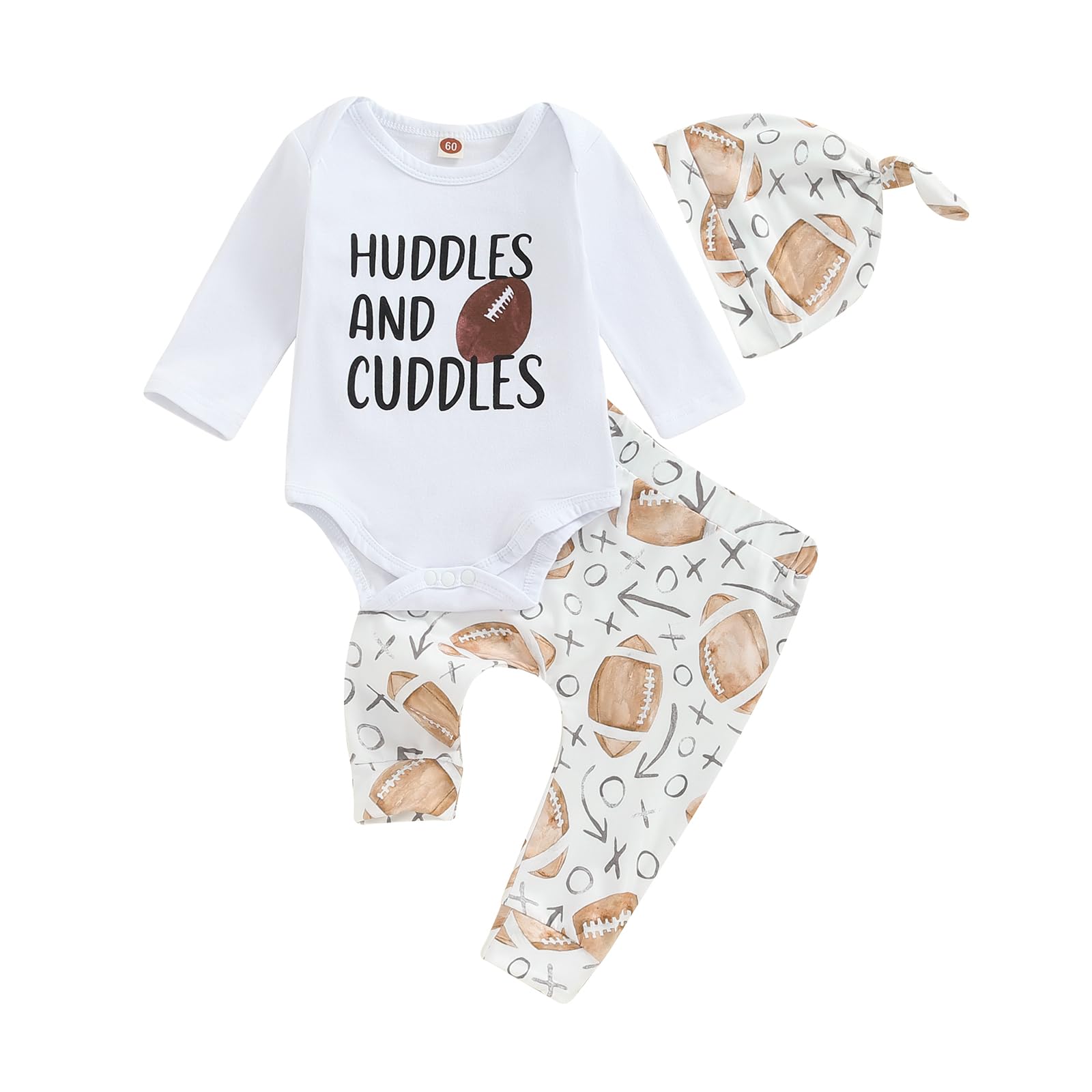 SAYOO Baby Boy Football Outfits Sundays are for with daddy Letter Print Bodysuit Romper Rugby Legging Pants Hat 3pcs Set (White, 0-3 Months)