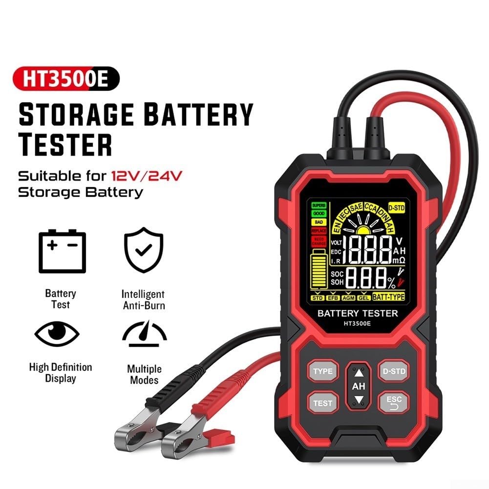 Tester per batteria auto 12V 24V display LCD per cca test auto tester batteria | Misura CCA, SOC, tensione, resistenza interna; ideale per auto, camion, moto, camper