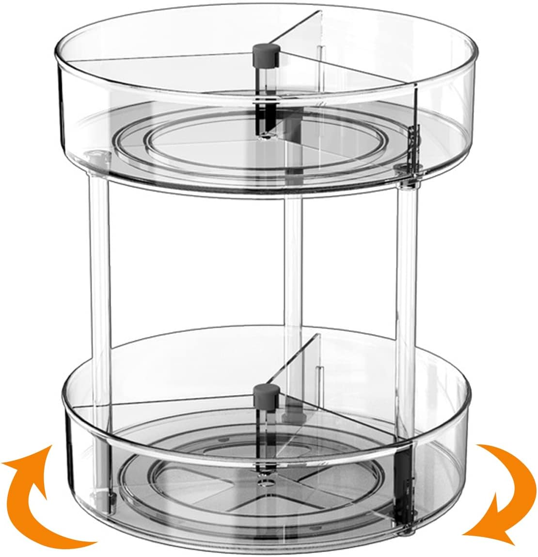 2 Tier Lazy Susan Organizer with 3 Dividers 11" Plastic