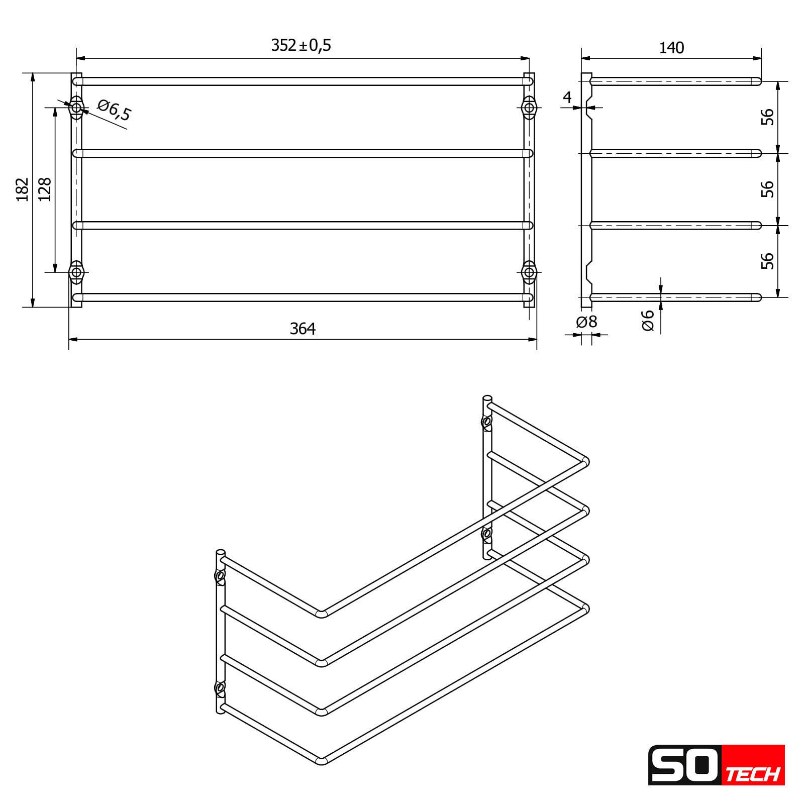 SOTECH Supporto per teglie per 4 teglie (364 x 140 x 182 mm, cromato lucido, per mobili da 600 mm di larghezza) Supporto per teglie - Organizzazione semplificata