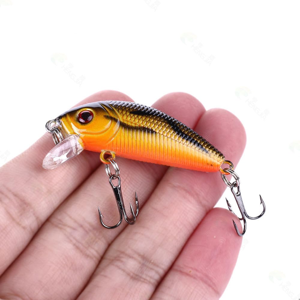 Harte Angelköder-Set, 8 Farben, 50 mm, 4,2 g, Minnow Wobbler, Crankbait Kit mit 3D-Augen, Drillingshaken für Süßwasser, Salzwasser, Barsch, Forelle, Panfish