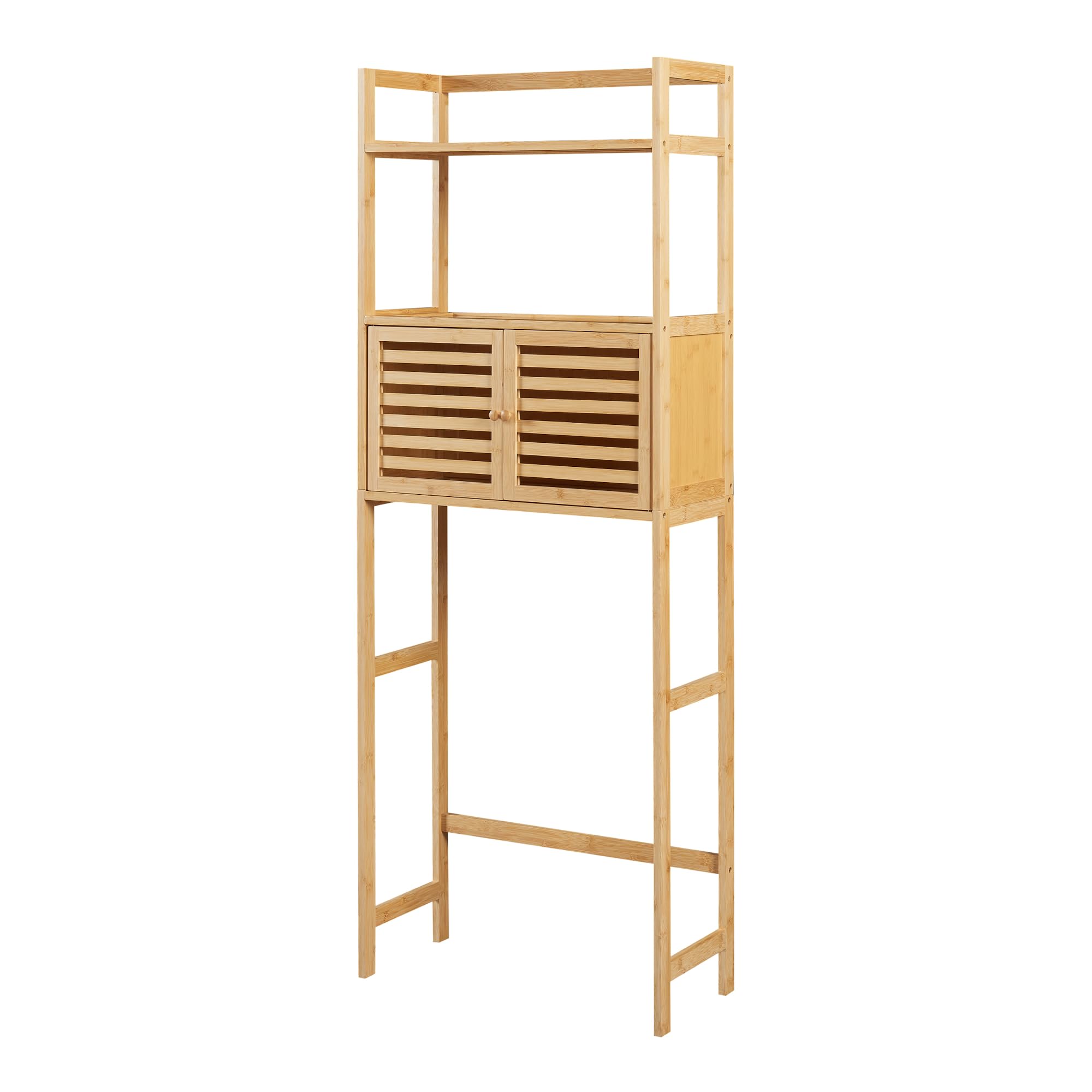[en.casa] Armadietto sopra Gabinetto Sovrastruttura WC Mobile da sopra WC con Ripiano e Scomparto Chiuso con Ante a Listelli 158 x 60 x 26 cm bambù Naturale