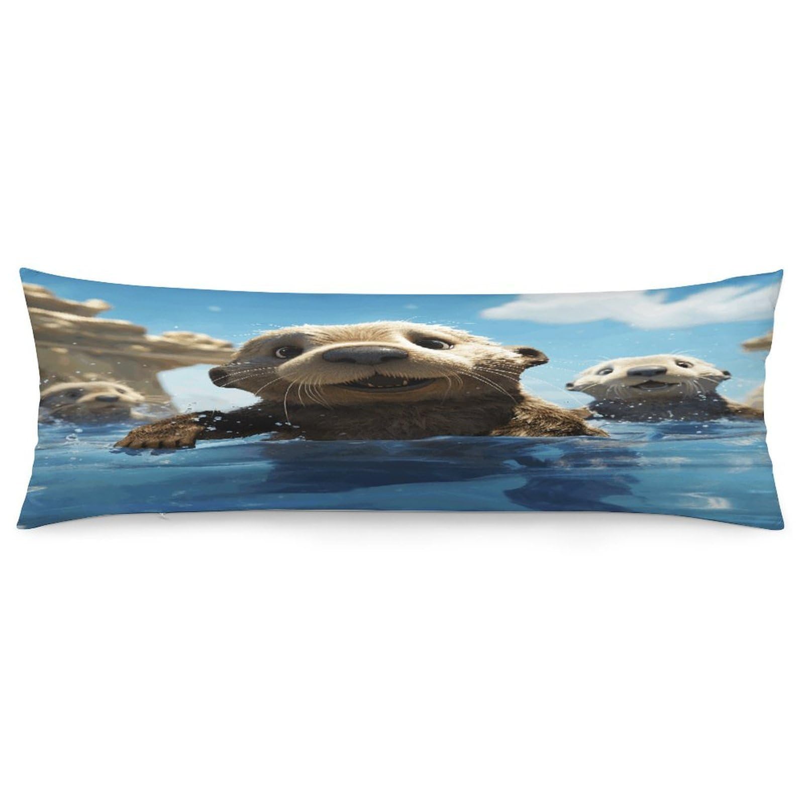 Lovely Sea Otter Print Body Pillow Cover Soft Full Long Pillow Cover Decorative Large Pillow Case Cozy Body Pillow Pillowcase Pillow Shams for Bed Sofa Couch Room Decor 18.9 X 53 Inch