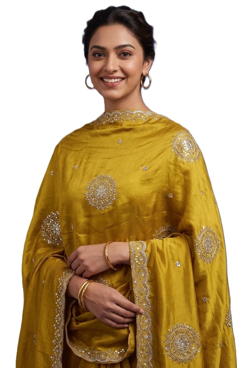 Golden Sequins Embroidered Georgette Dupatta For women(2.4m)-image-23