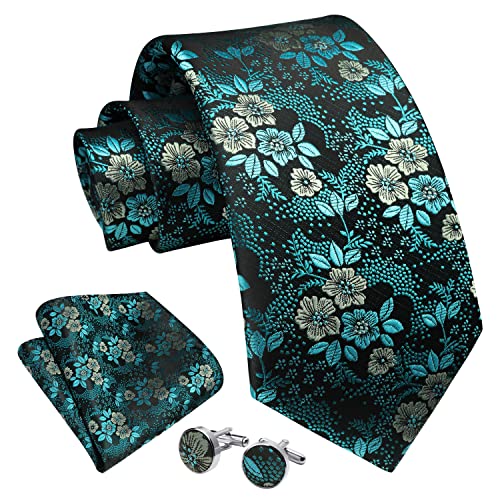 Image of Enlision Ties for Men Floral Tie Handkerchief Cufflinks Set Formal Flower Classic Mens Necktie & Pocket Square Wedding