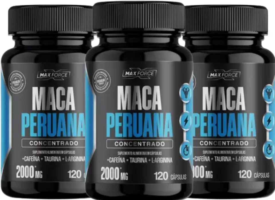 Maca Peruana 2000mg 120 Cápsulas Composta Com L - Argina, Taurina e Cafeína Para Musculação e Fitness MAXFORCE 3 Potes