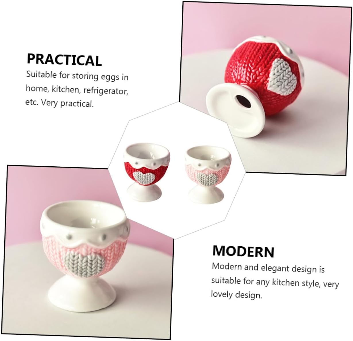 2Pcs European-style Ceramic Egg Cups for Breakfast Soft Boiled Egg Holders in Red and Pink Dishwasher Safe Kitchen Tableware for Everyday Use