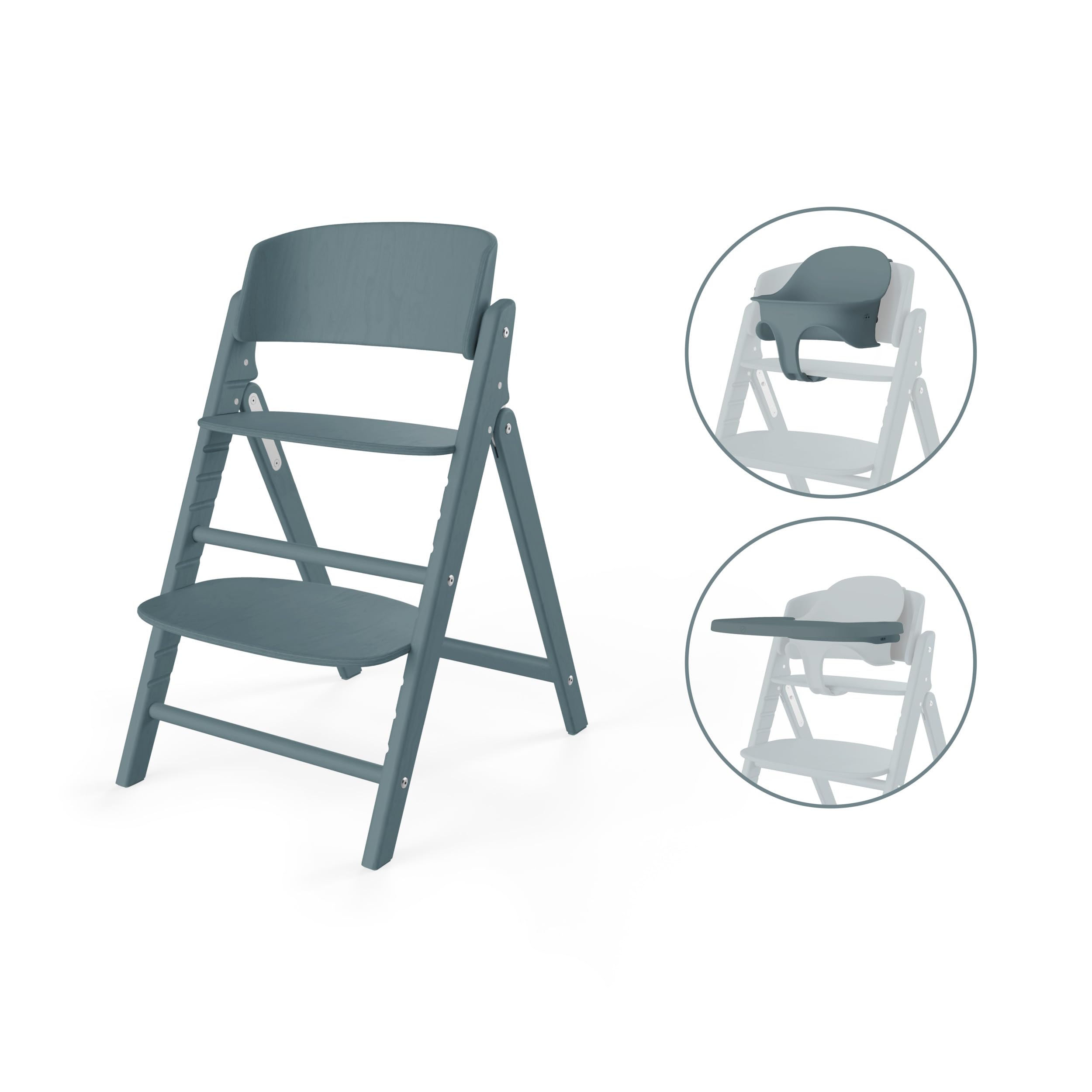 CYBEX Gold krzesełko do karmienia CLICK & FOLD Zestaw 3w1, Rośnie razem z dzieckiem, Może być używany od urodzenia przez osobne Złote Gniazdo Leżaczka, drewno bukowe/plastik, Stone Blue