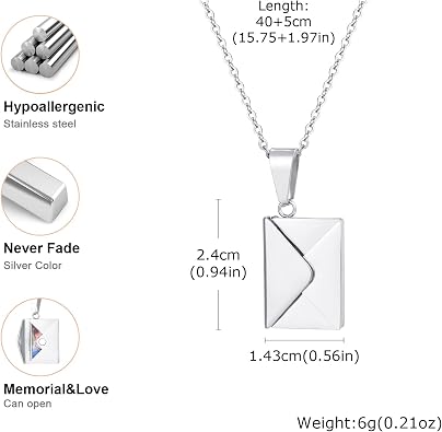 Gamtic Envelope Necklace with Custom Picture Inside - Personalized Photo Necklace for Women, Openable Locket for Customized Picture & Engraving, Unique Valentines Day Gift for Wife/Girlfriend/Mom