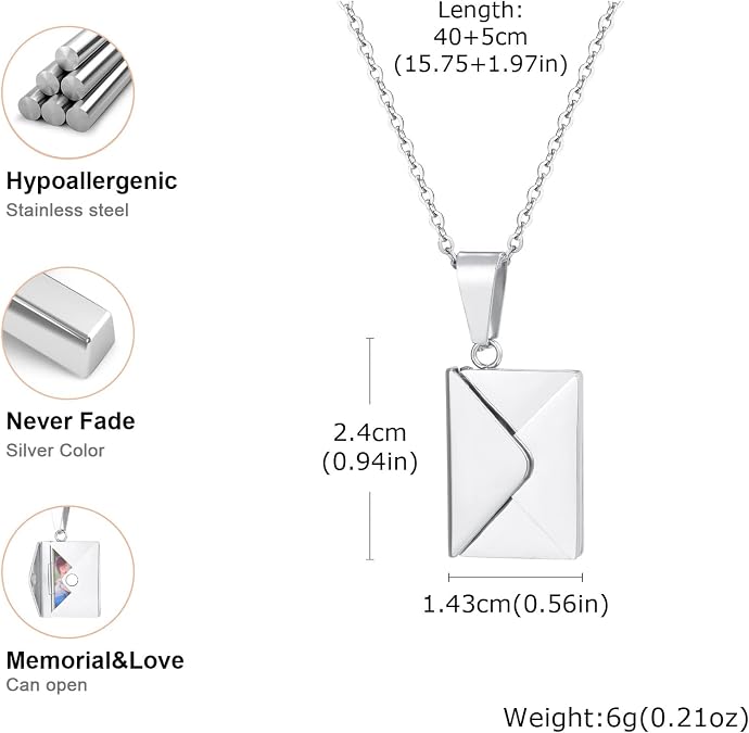 Gamtic Envelope Necklace with Custom Picture Inside - Personalized Photo Necklace for Women, Openable Locket for Customized Picture & Engraving, Unique Valentines Day Gift for Wife/Girlfriend/Mom