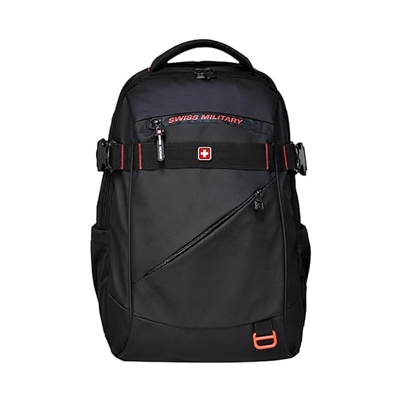 Swiss Military Ghost-X 30L Unisex Laptop Travel Backpack for 15.6-Inch Laptops with Luggage Strap, Detachable Key Ring, Anti-Theft Pocket, Expandable Bottle Pocket for Office and College Use